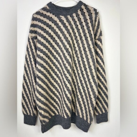 NWT ZARA Openwork Striped Pullover Knit Sweater‎ Open structure spun fabric Sz L - Picture 5 of 13
